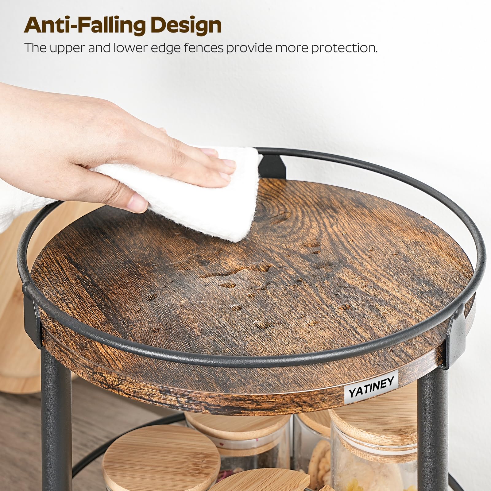 YATINEY rustic brown lazy Susan adds warm kitchen storage.