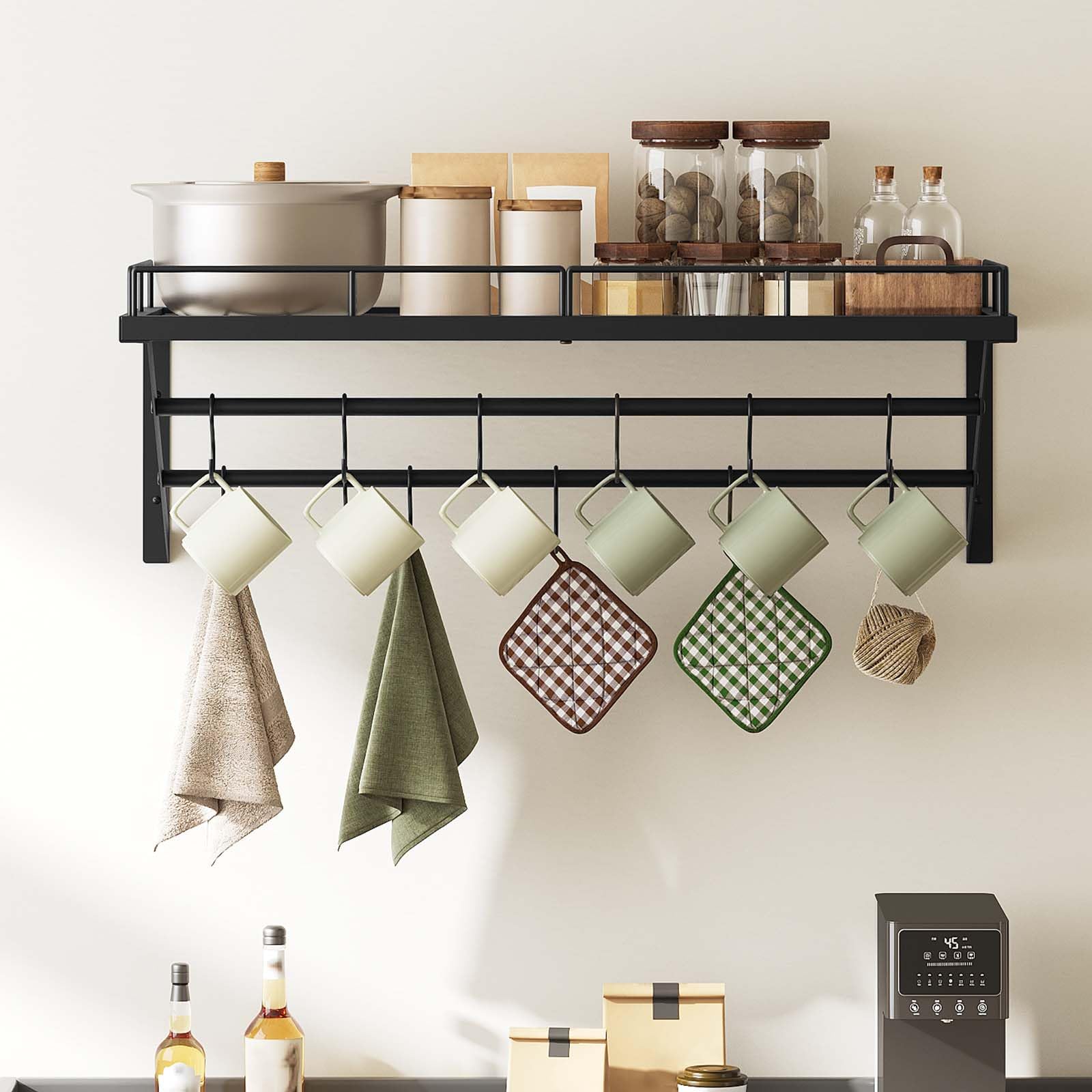 YATINEY two-tier hanging rails for efficient cookware storage.