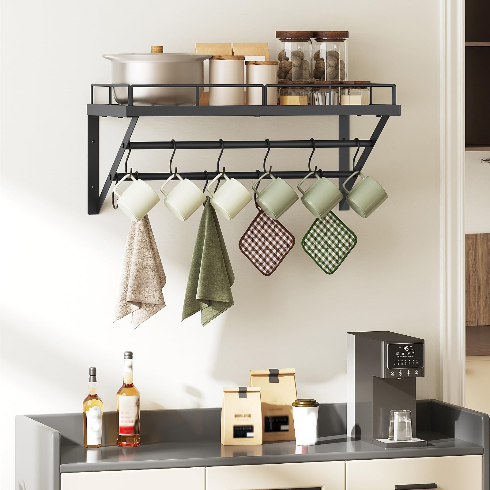 Vertical rails maximize storage in compact kitchens and small spaces.