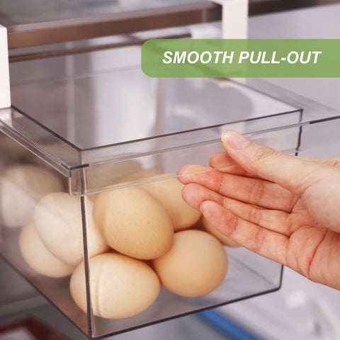 Yatmung fridge pull-out storage bin with clear visibility for fast retrieval.