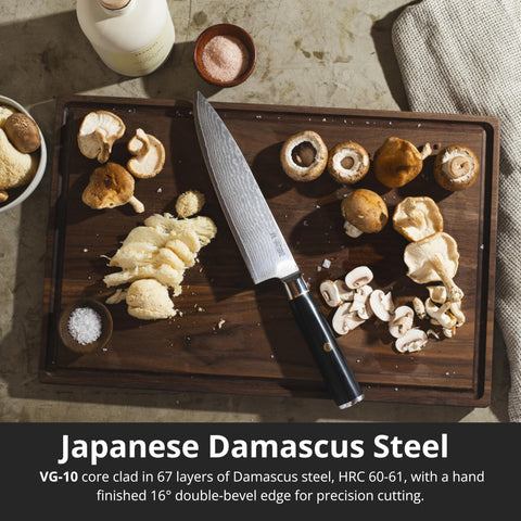 Yatoshi Knives 8-inch chef knife highlights VG-10 core for precise slicing