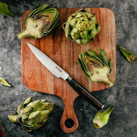 Yatoshi Knives utility knife close-up for small, precise cuts.