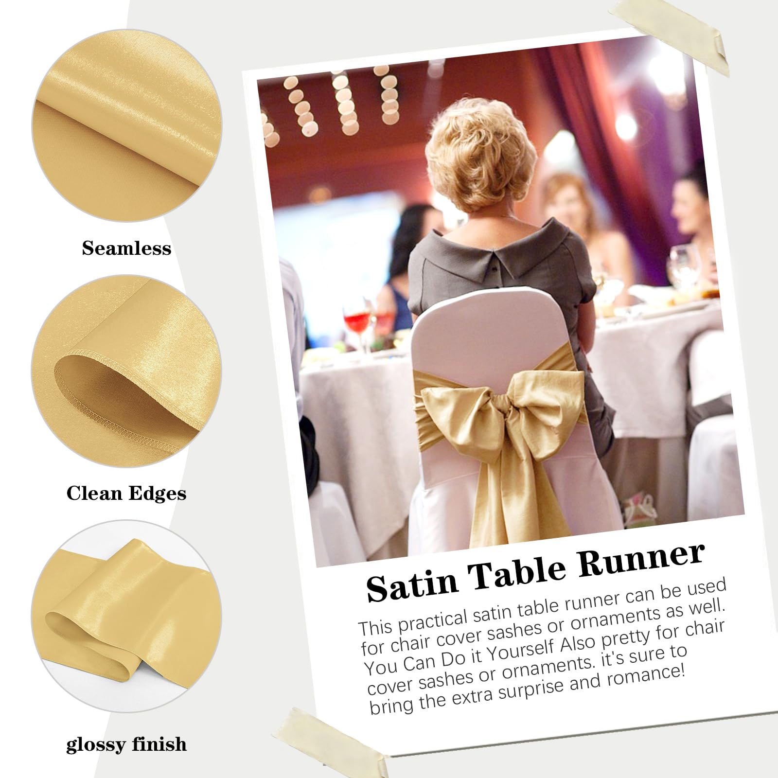 Yblut light gold satin runner ideal for long banquet tables and round layouts