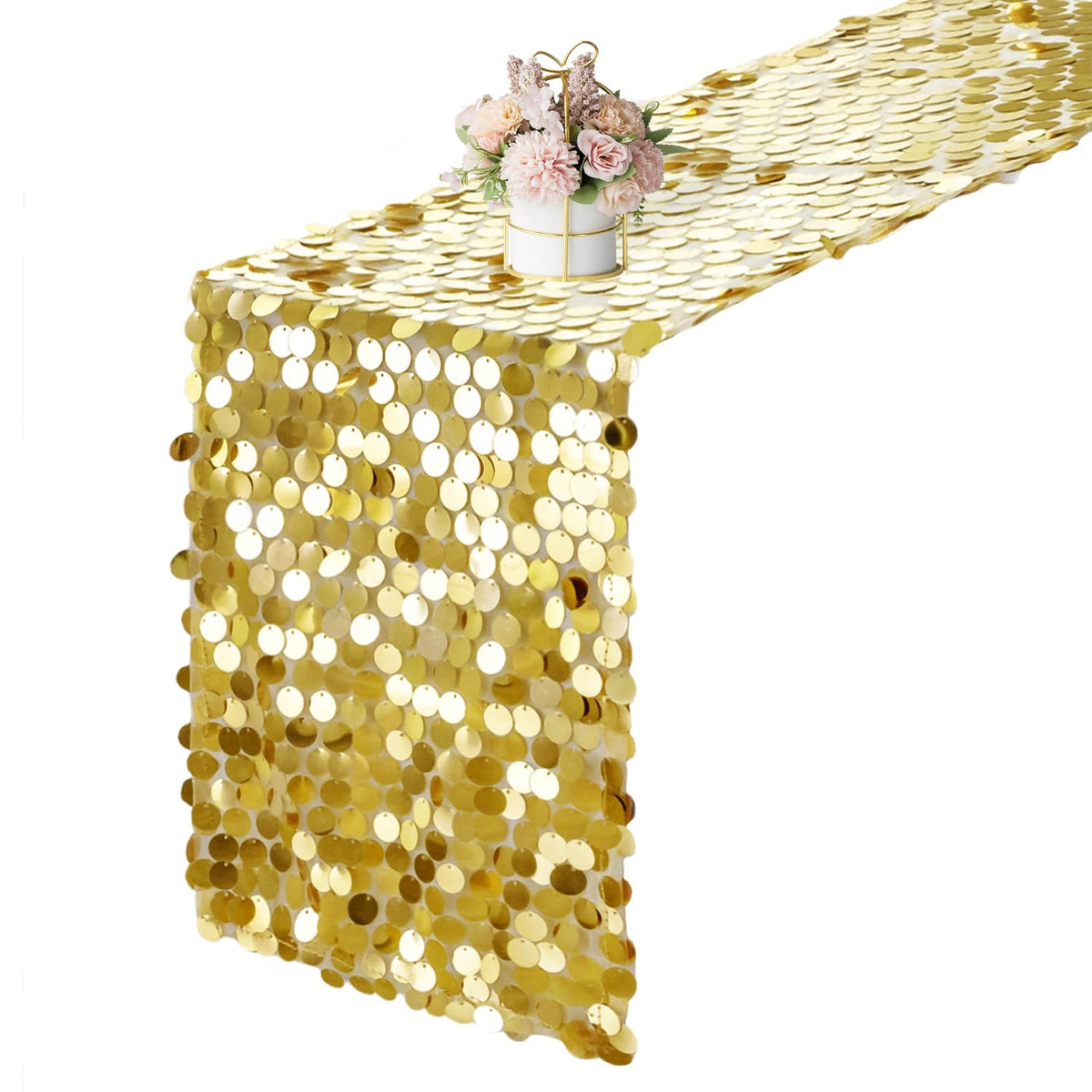 Yblut gold sequin table runner, 108in overview, perfect for elegant weddings and celebrations