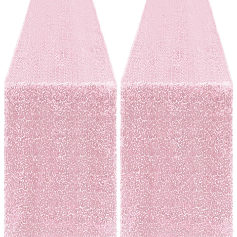 Yblut pink sequin table runner 12x72 two piece set for elegant dining