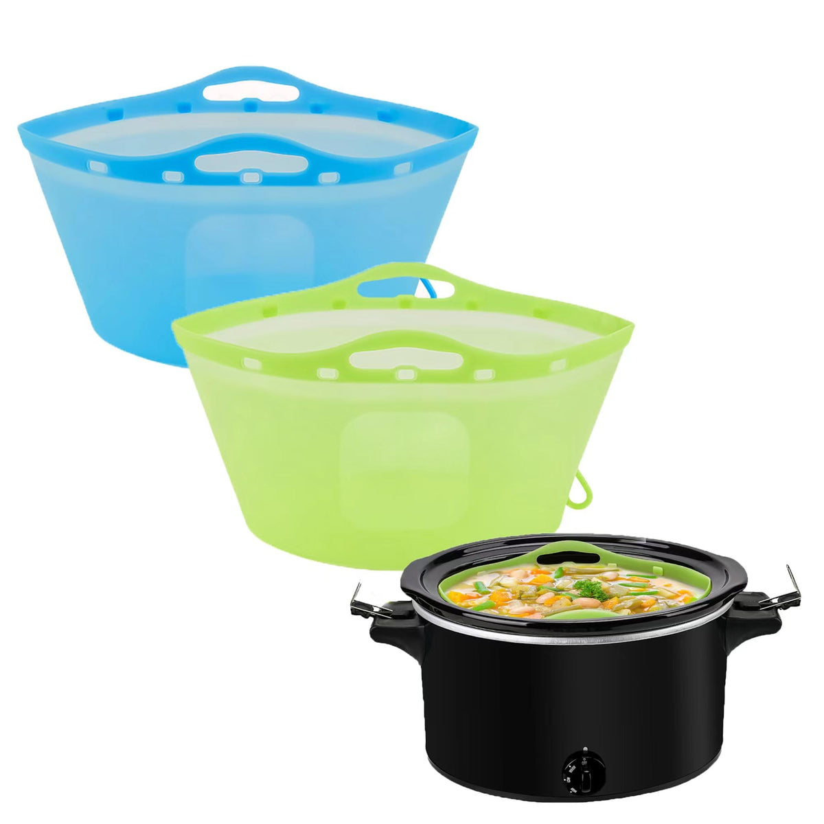 YCGCP silicone slow cooker liner folded for 6-7-8 qt pots, easy cleanup and reuse.