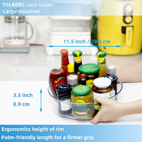YCLADEC lazy susan desk organizer saves space on a busy workspace.