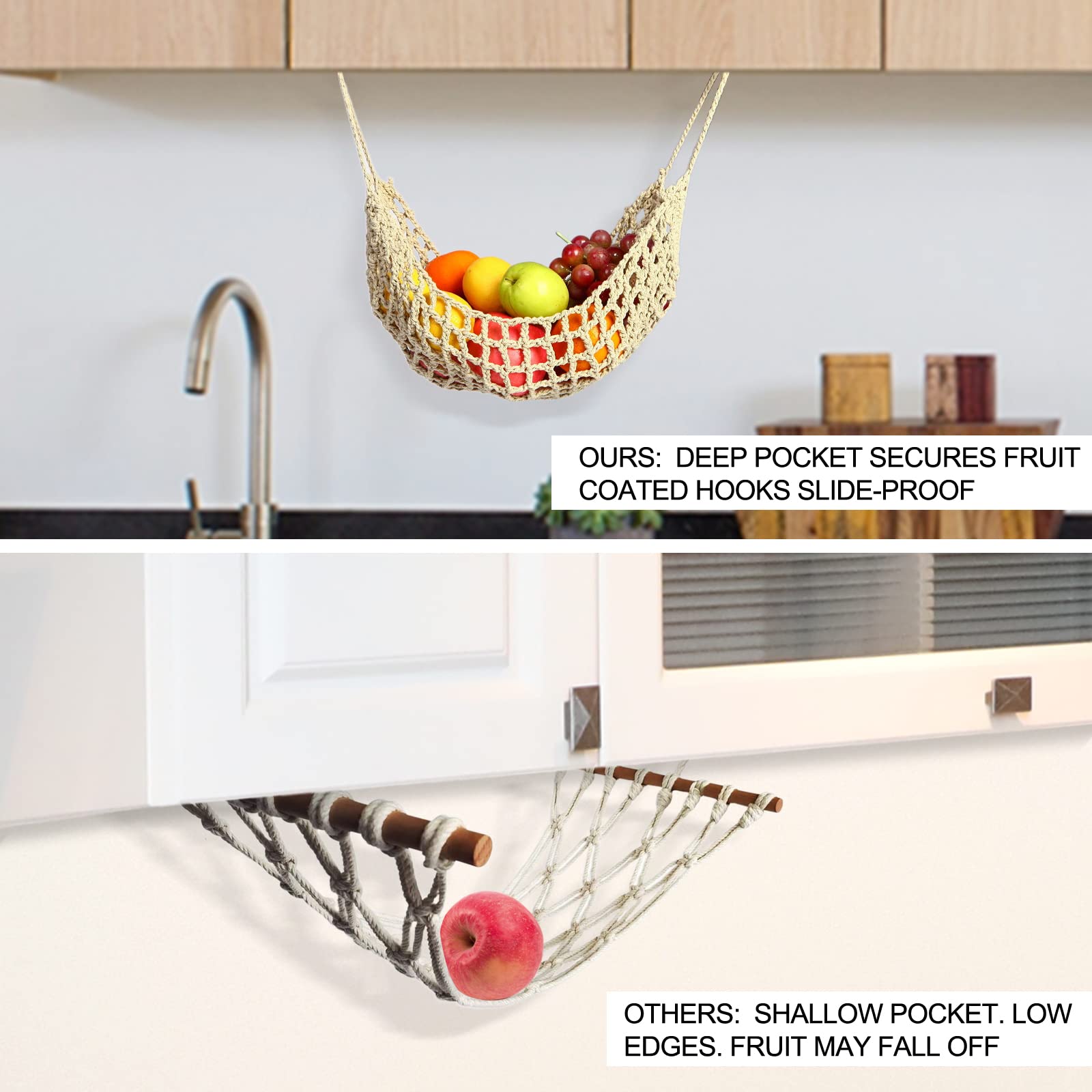 Ycsst bohemian kitchen decor fruit hammock adds charm while organizing produce.