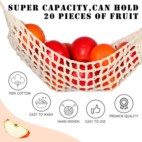 Ycsst hanging hammock adds bohemian charm to the kitchen while organizing fruit.