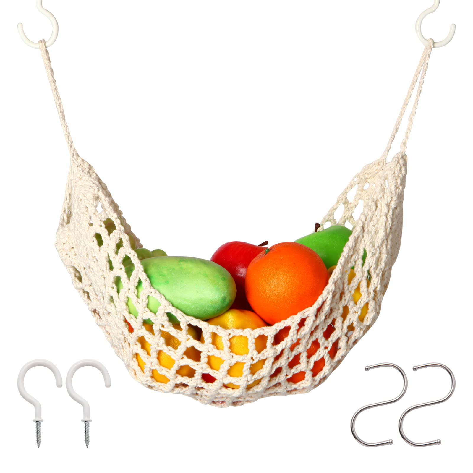 Ycsst Hanging Fruit Hammock under cabinet keeps produce organized and ready to use.