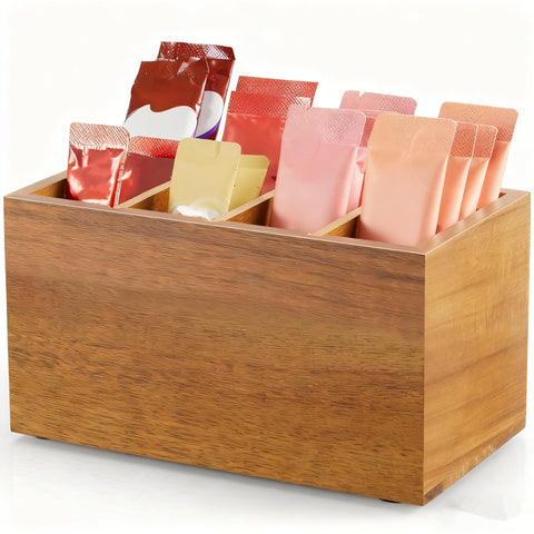 YCXNBHH drink packet organizer wood keeps packets tidy and accessible on the kitchen counter.