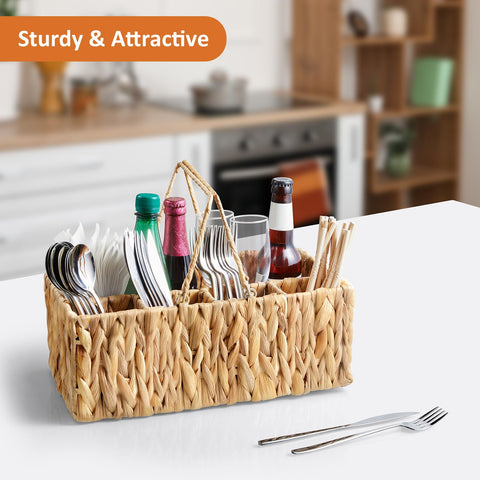 YCXNBHH wicker utensil caddy with balanced handle for stable transport at events.