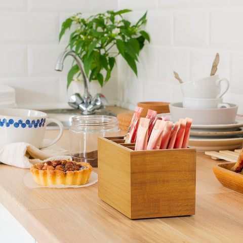 YCXNBHH wooden drink station organizer stylishly blends with decor and keeps items organized.