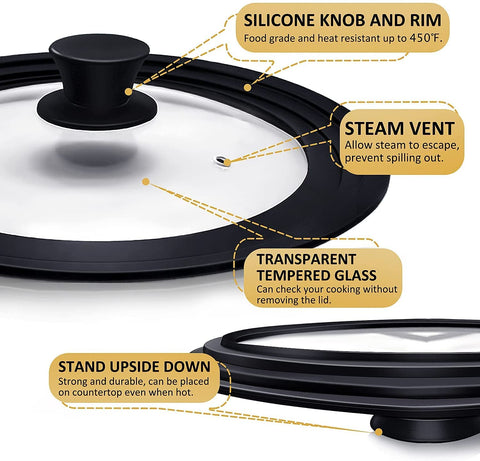 Ydeapi universal lid silicone rim and knob heat resistance up to 450°F
