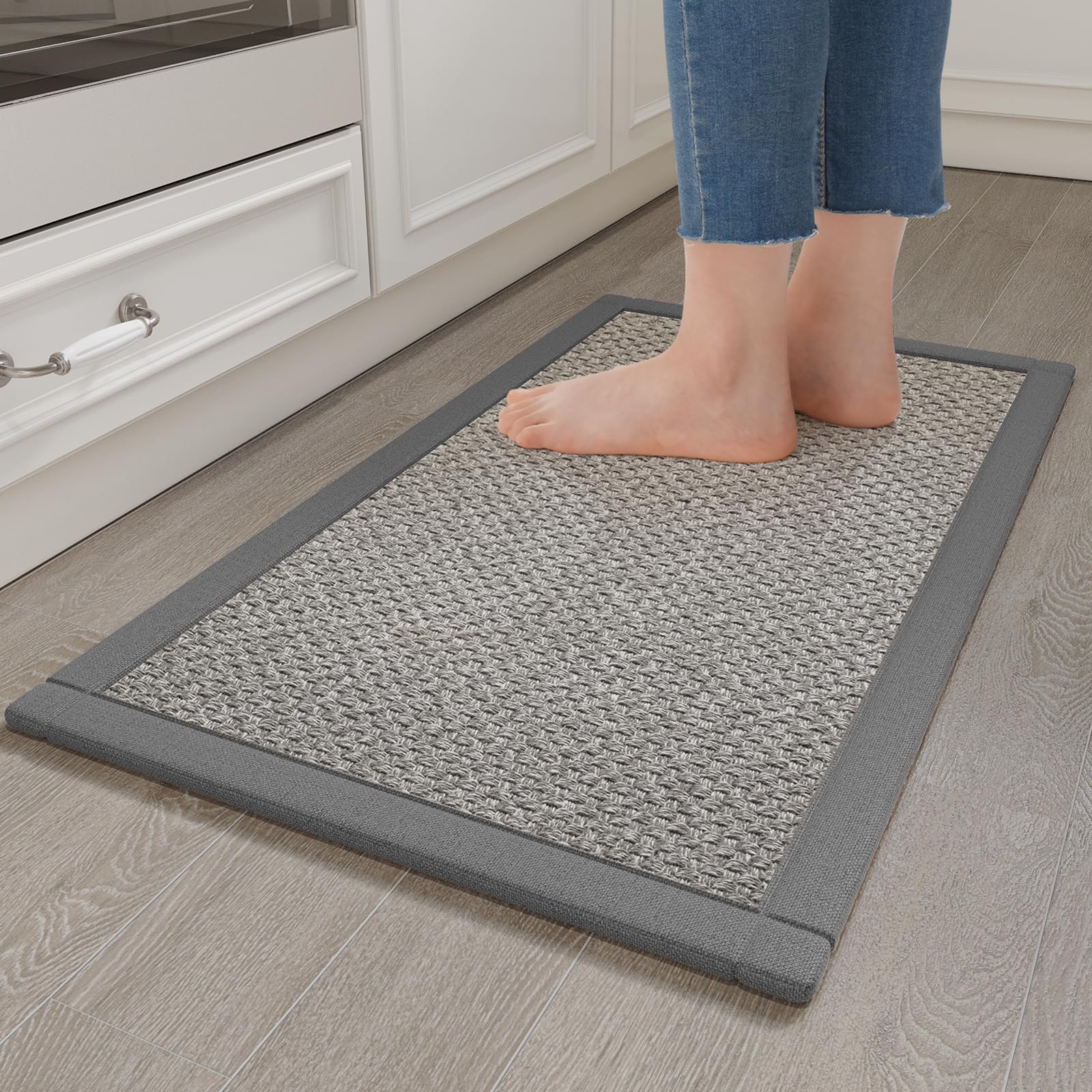 YDKGL anti-fatigue rug with soft 0.4in cushion for comfortable standing.