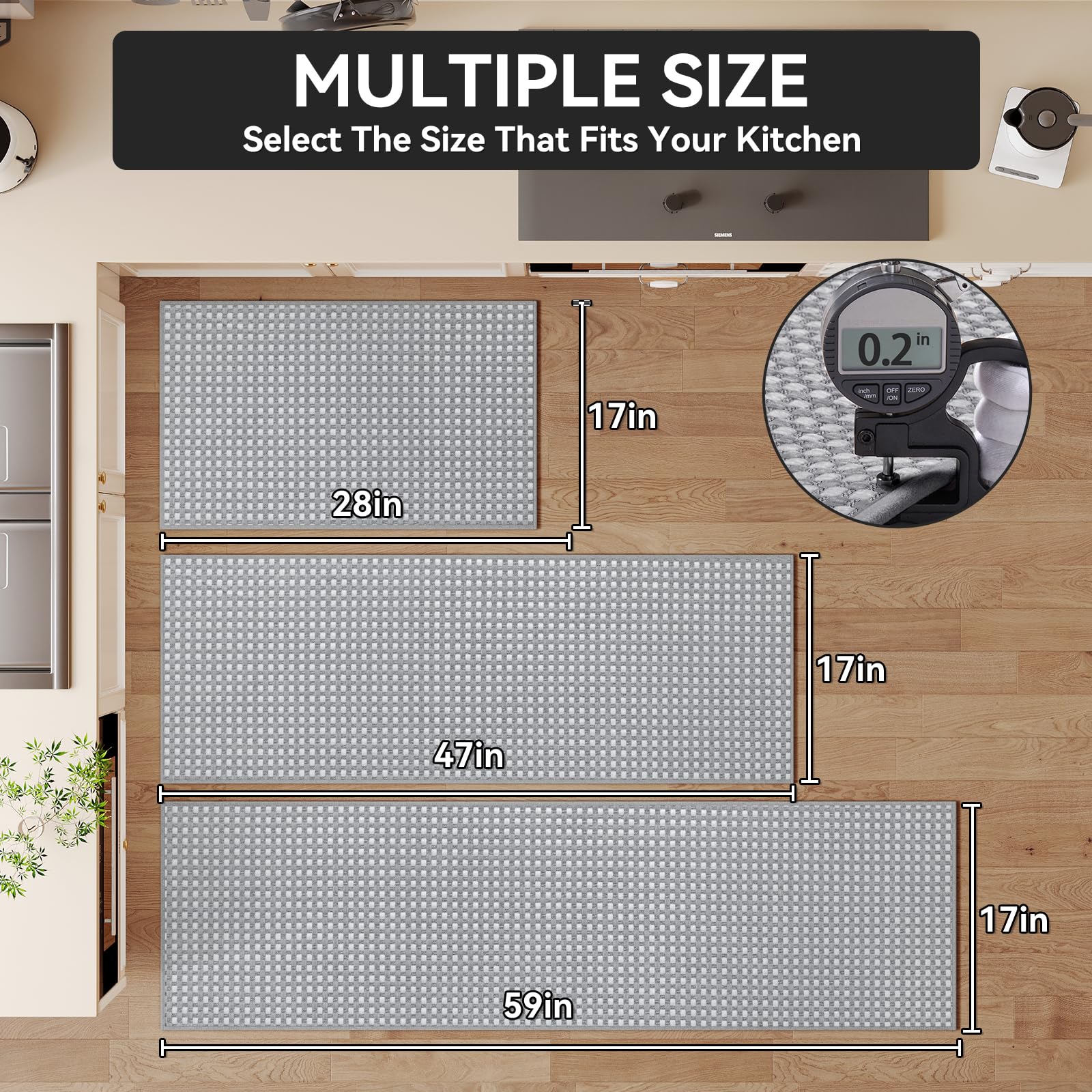 Absorbent weave surface soaks up spills quickly, protecting floors