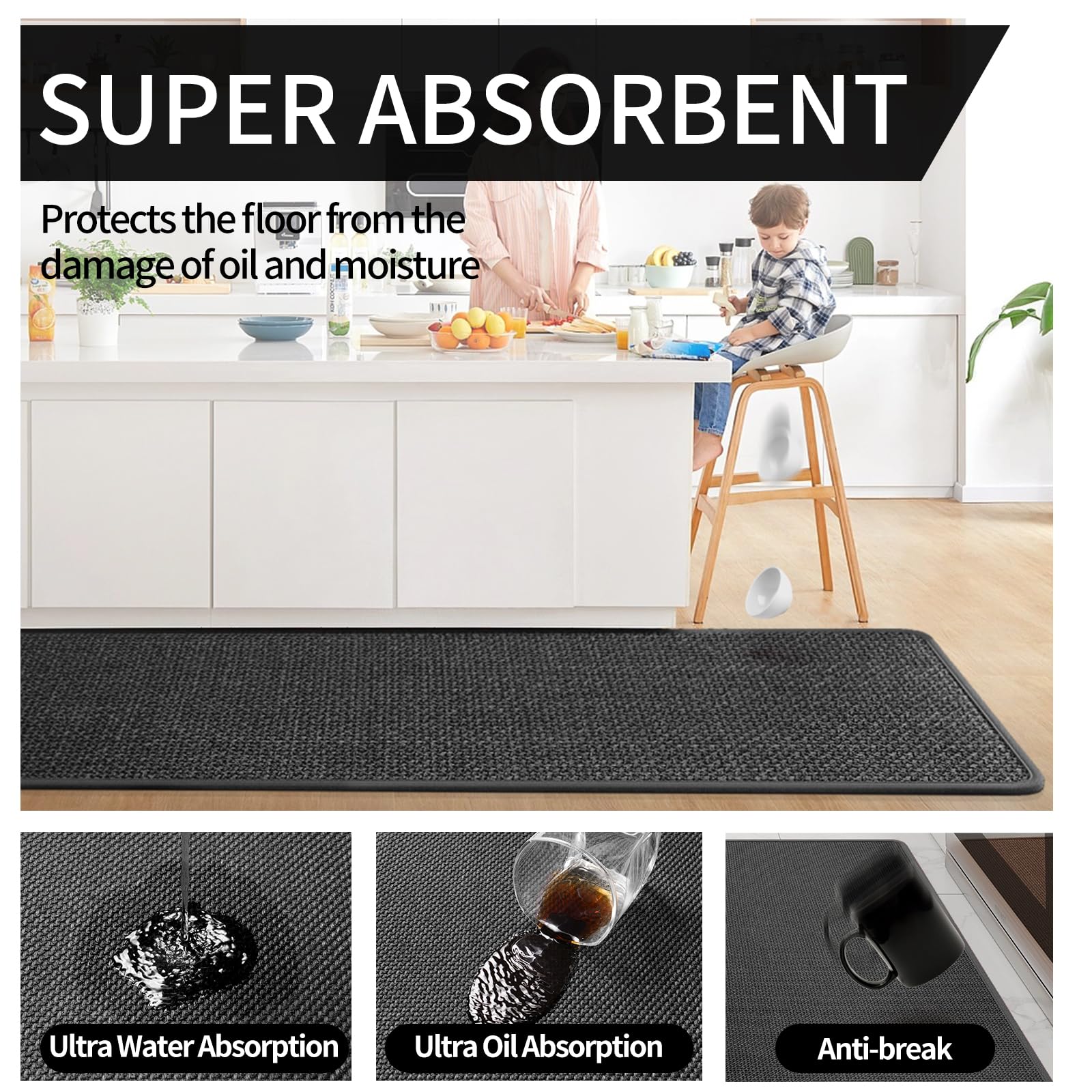 YDKGL mat absorbs spills and protects your floor.