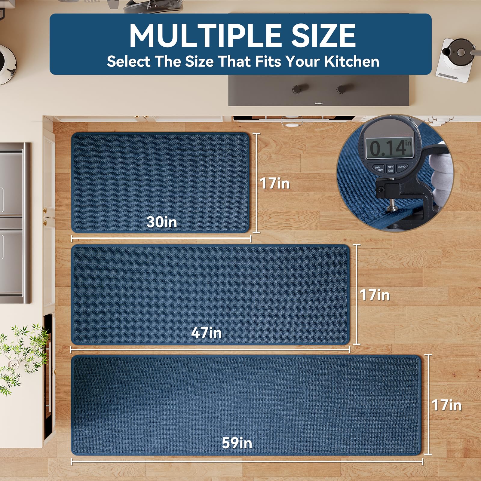YDKGL imitation linen texture kitchen mat blue adds soft comfort underfoot
