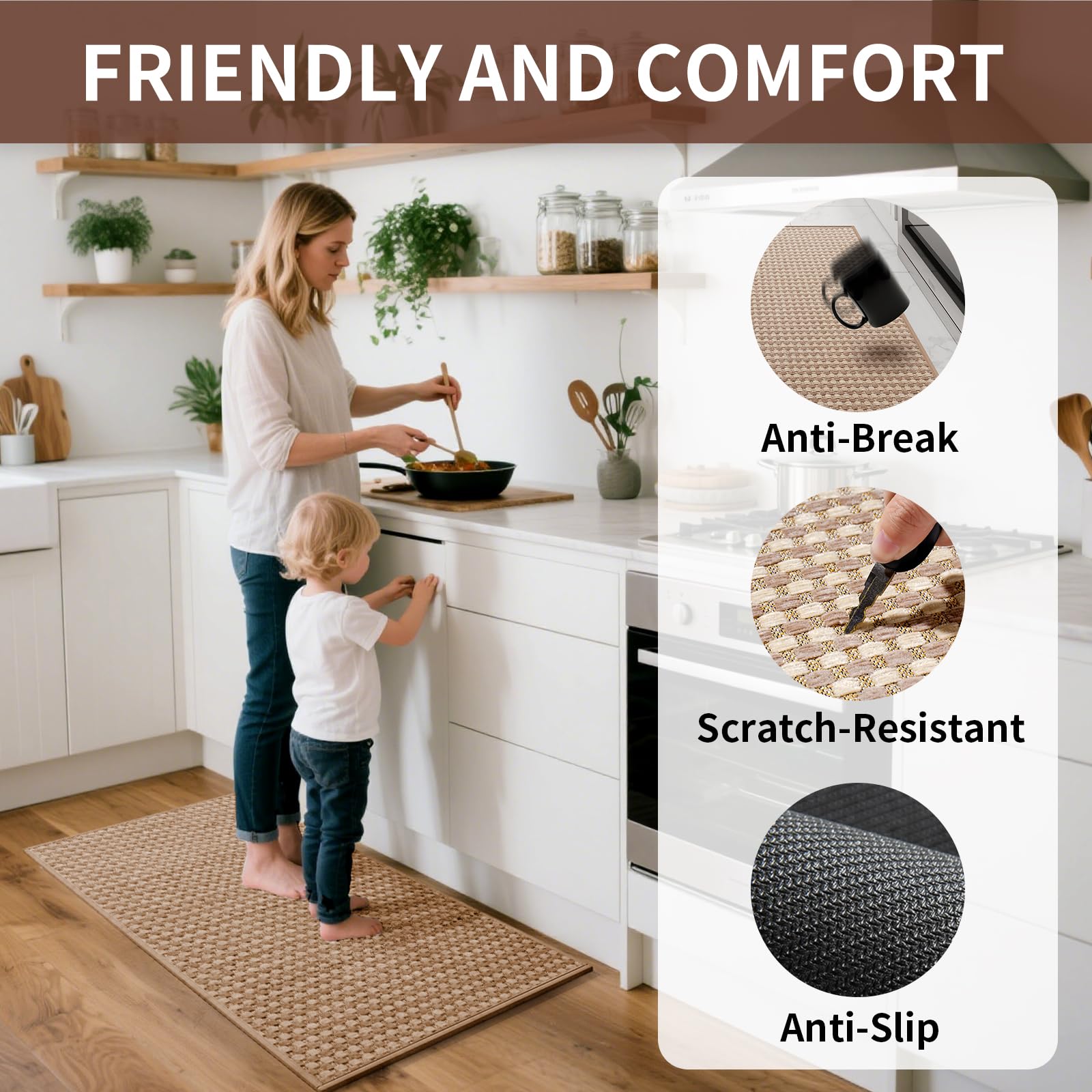 YDKGL kitchen rug soft chenille texture cushions feet during prep.