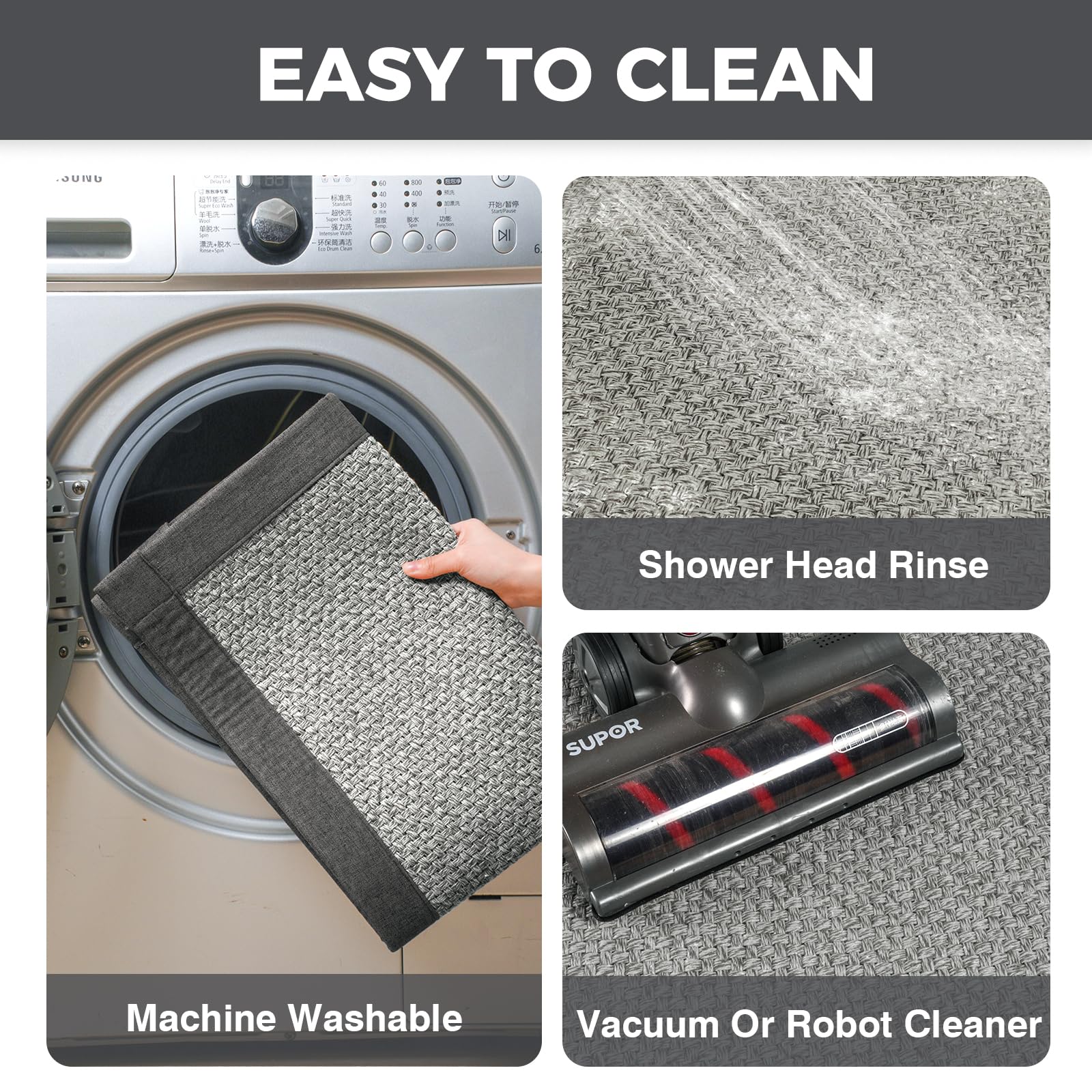 YDKGL rustic gray rug with durable edge stitching.