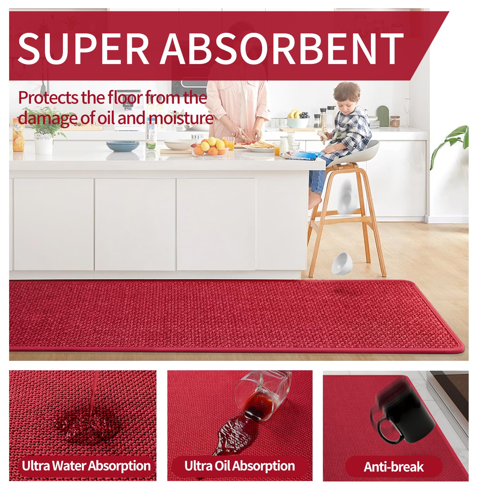 YDKGL standing mat red supports comfortable cooking posture