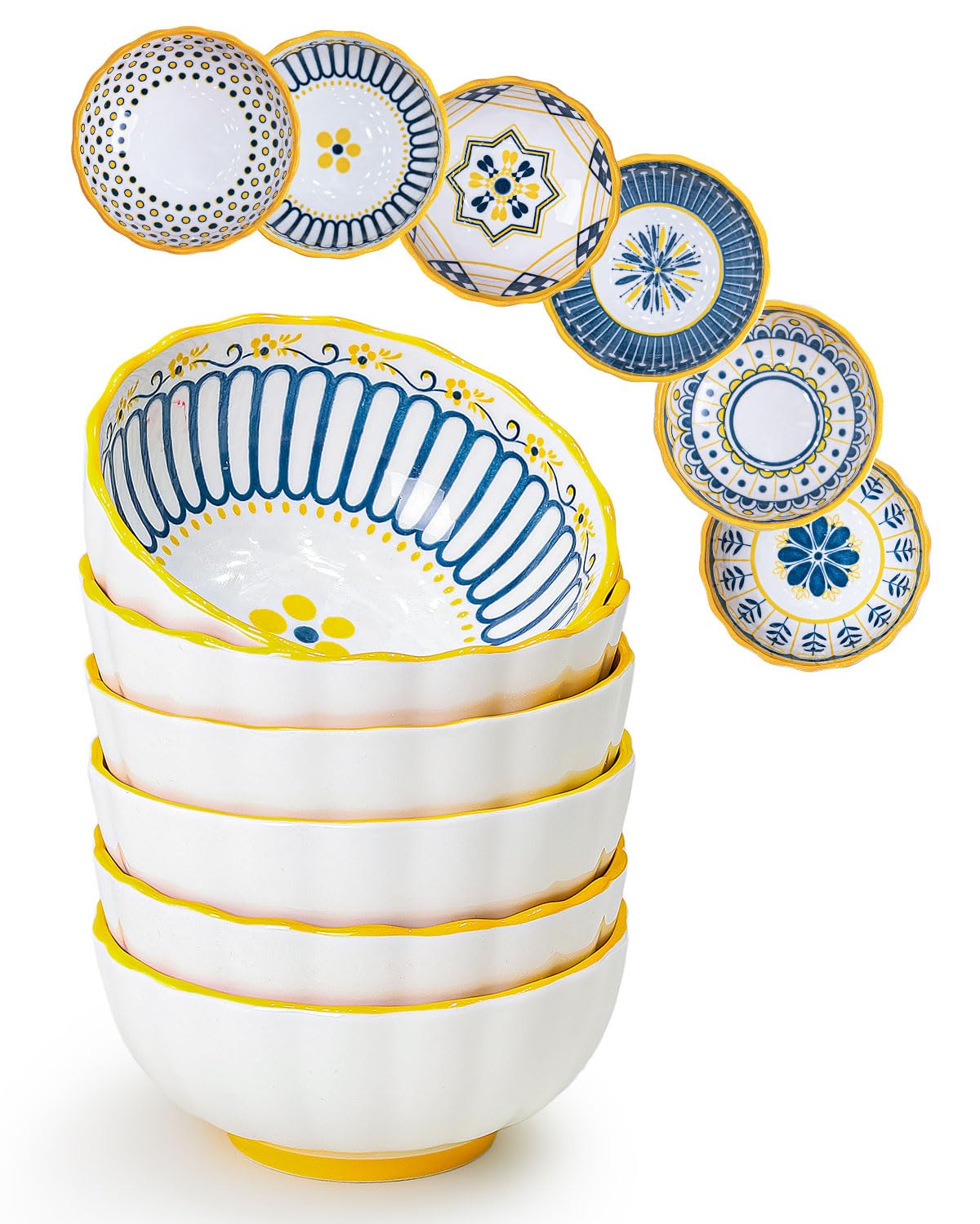 Yeacccng small bowls set of 6 with multicolor glaze for versatile serving
