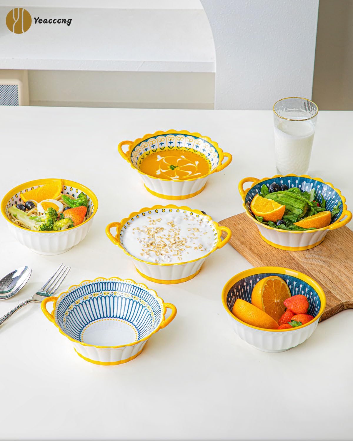 Yeacccng soup bowls with handles oven-to-table use keeps meals warm.