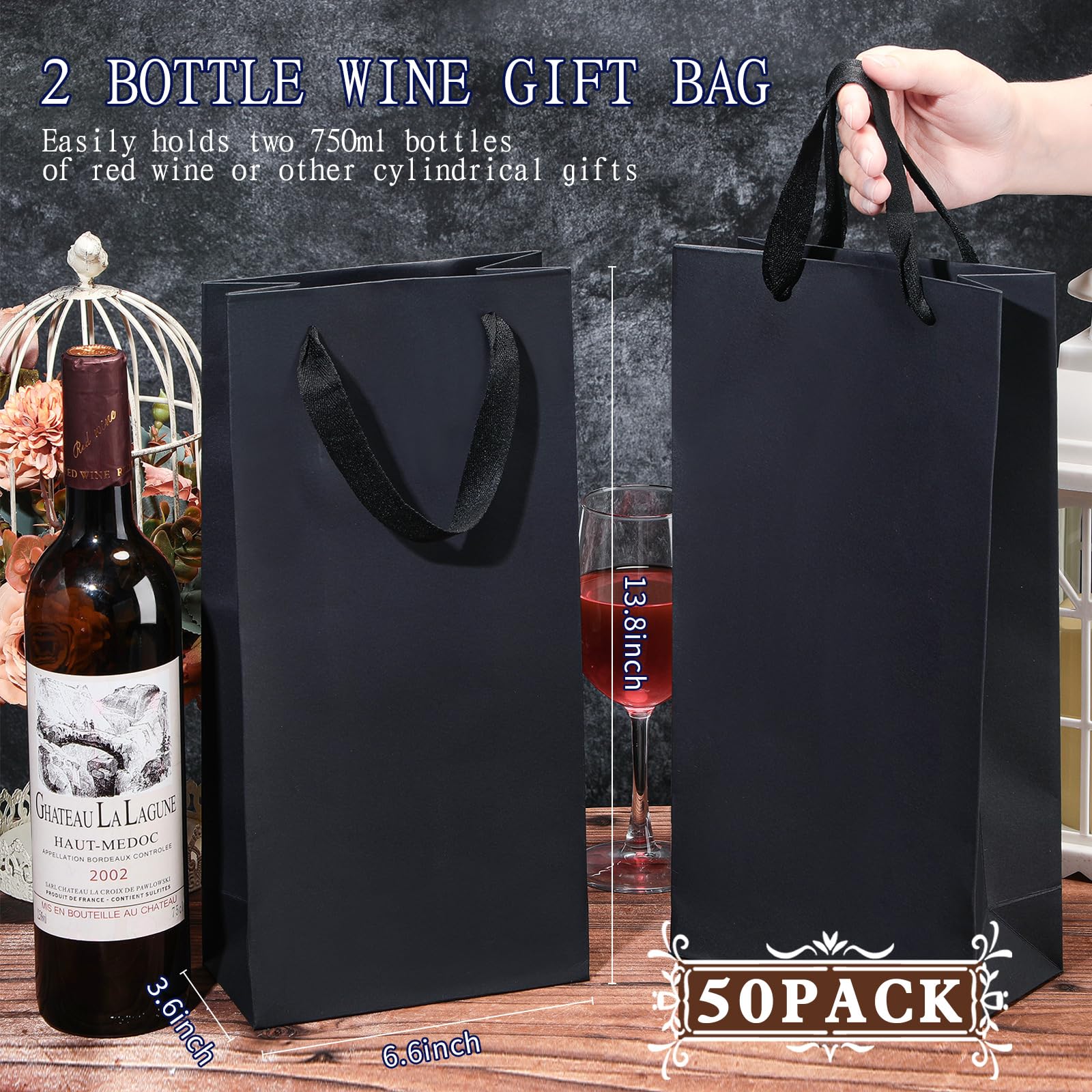 Yeaqee double-bottle wine bag with reinforced bottom for sturdy presentation.