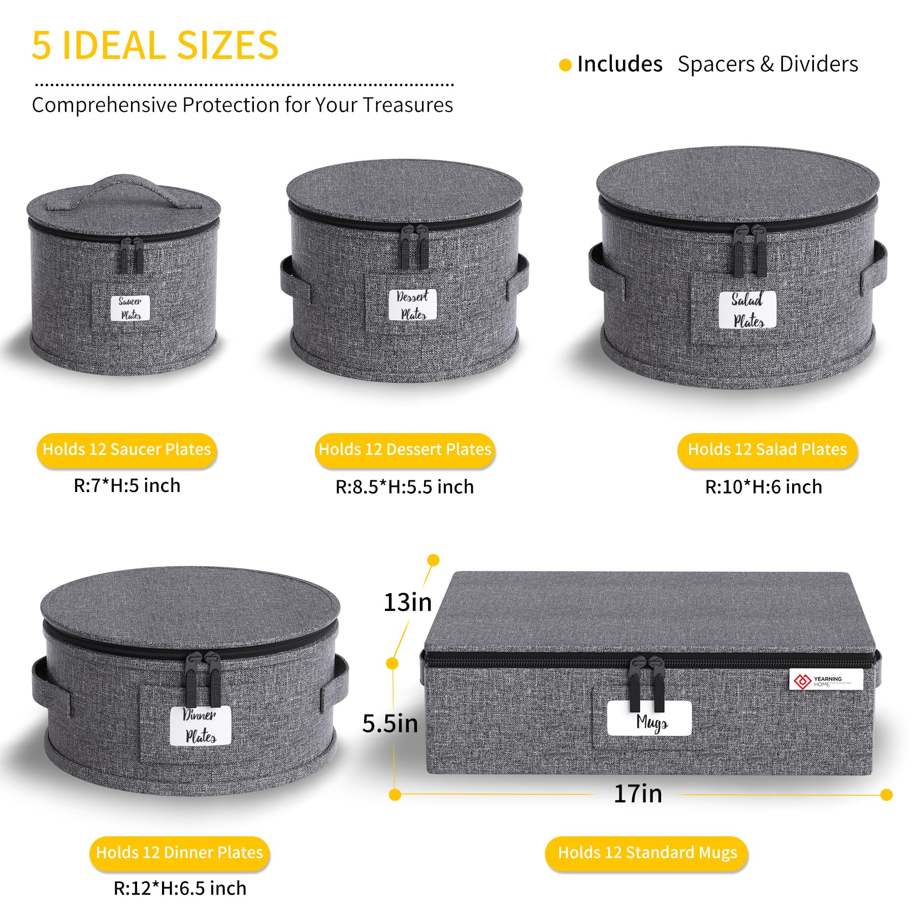 YearningHome dinnerware storage set with quilted dividers protects porcelain from scratches.