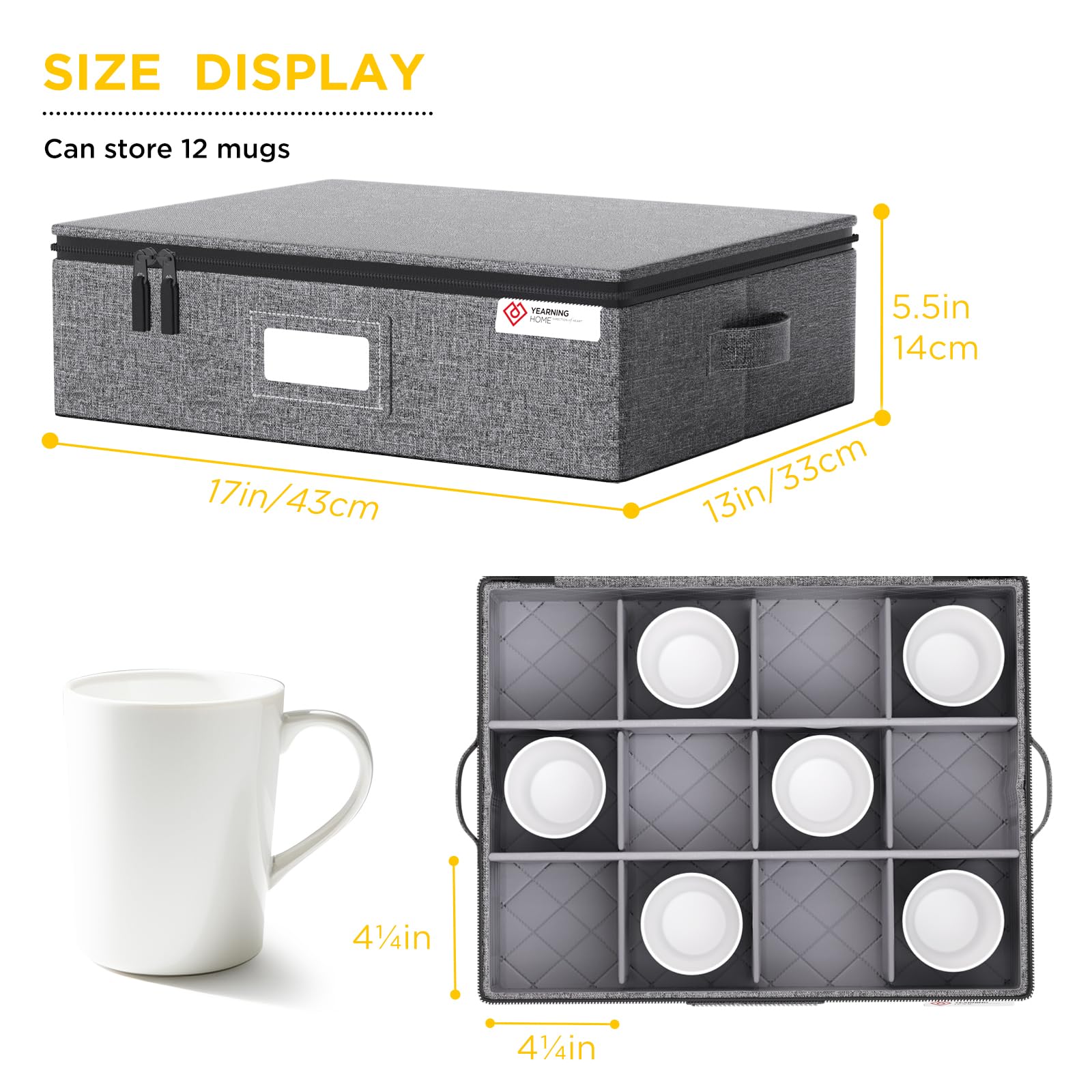 YearningHome mug storage with dividers shows organized interior for safe separation