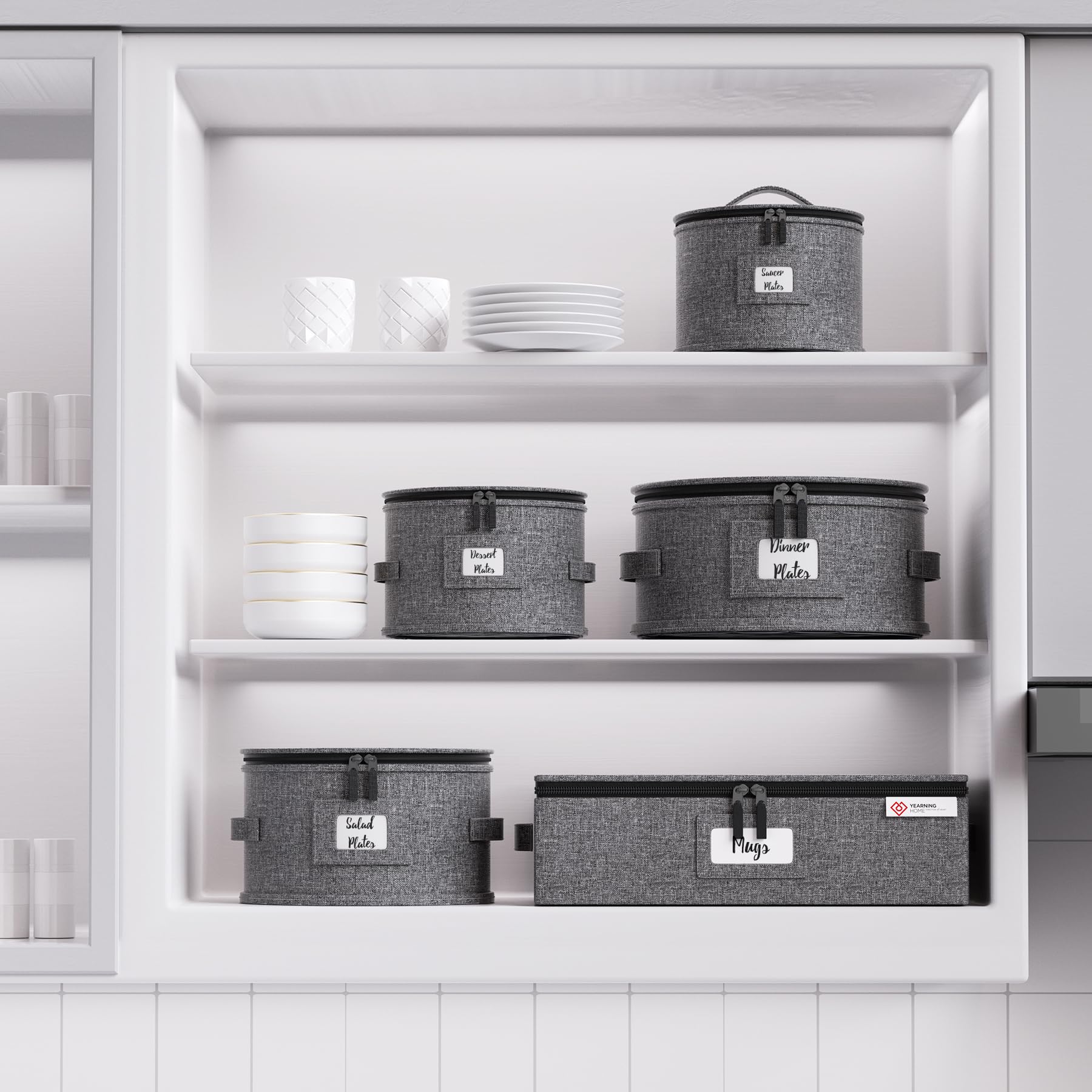 YearningHome portable dish storage case is stackable for moving, travel, or camping.
