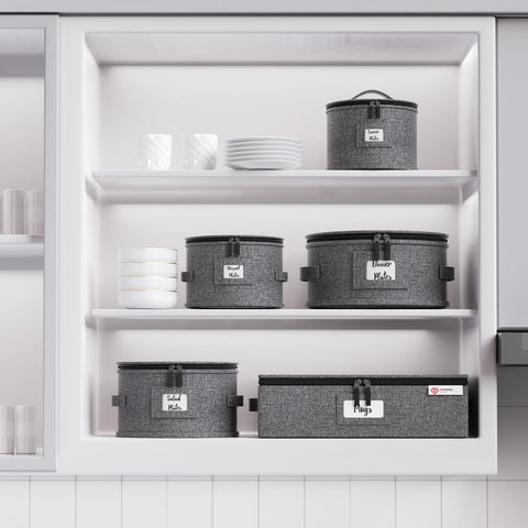 YearningHome portable dish storage case is stackable for moving, travel, or camping.