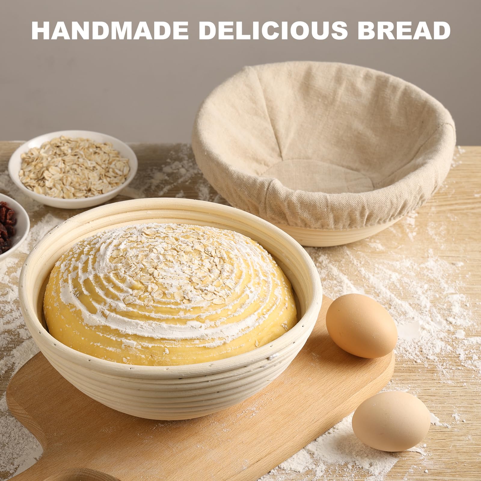 Two Yeatruojeet baskets on a kitchen counter for home bakers and hobbyists.