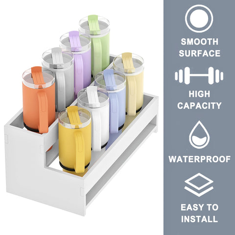 Yeavs bottle organizer in cabinet display illustrates vertical stacking efficiency.