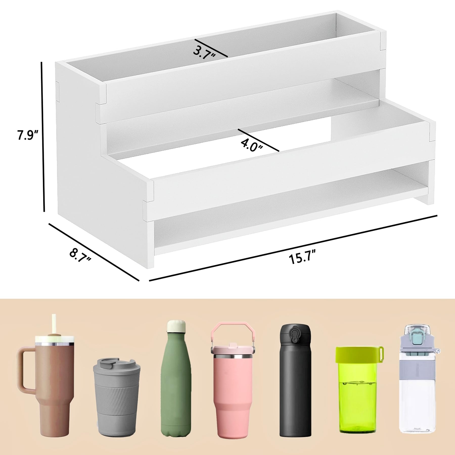 Yeavs organizer side angle highlighting compact footprint for countertops and cabinets.