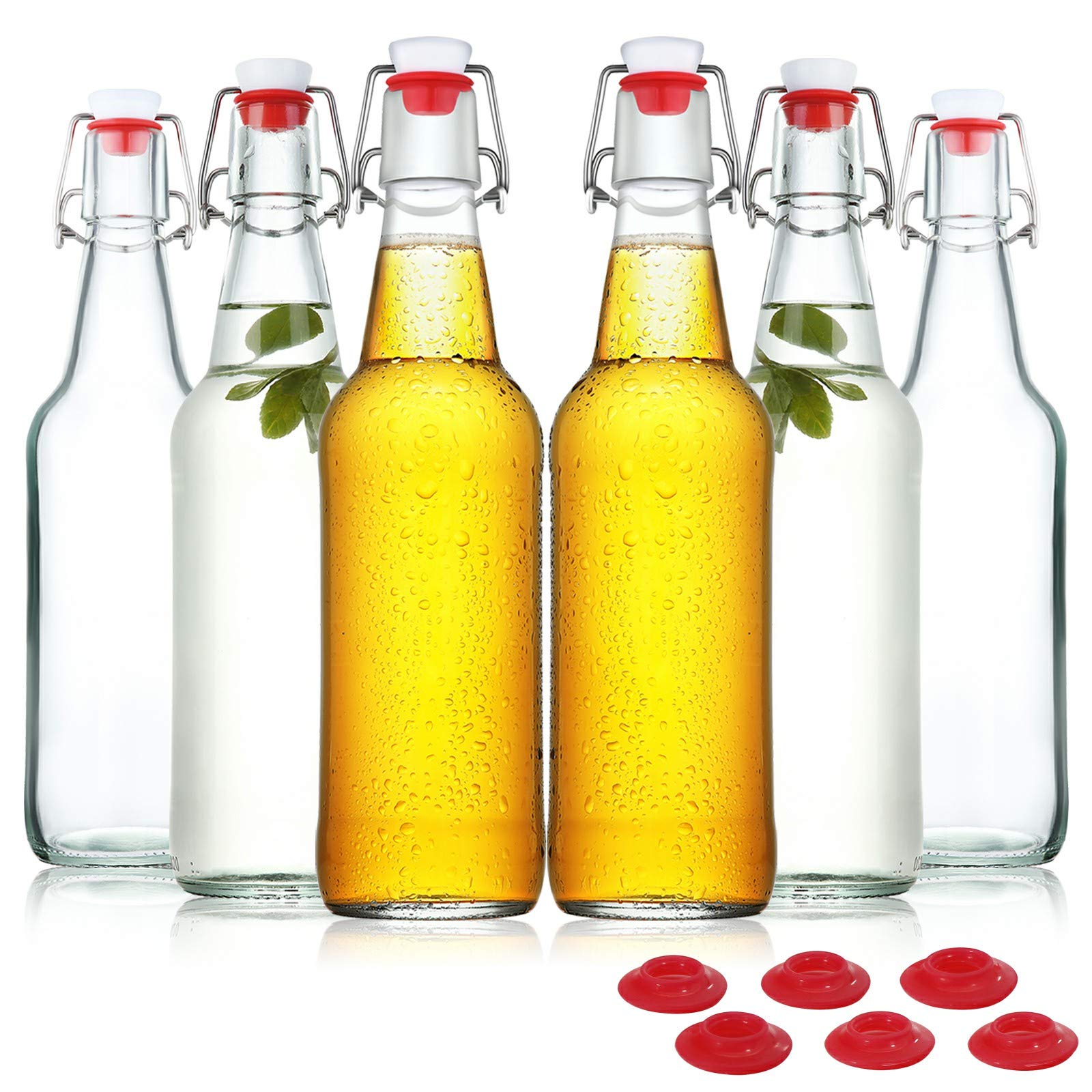 YEBODA clear glass beer bottle with 16 oz capacity and swing cap, ideal for homebrewing