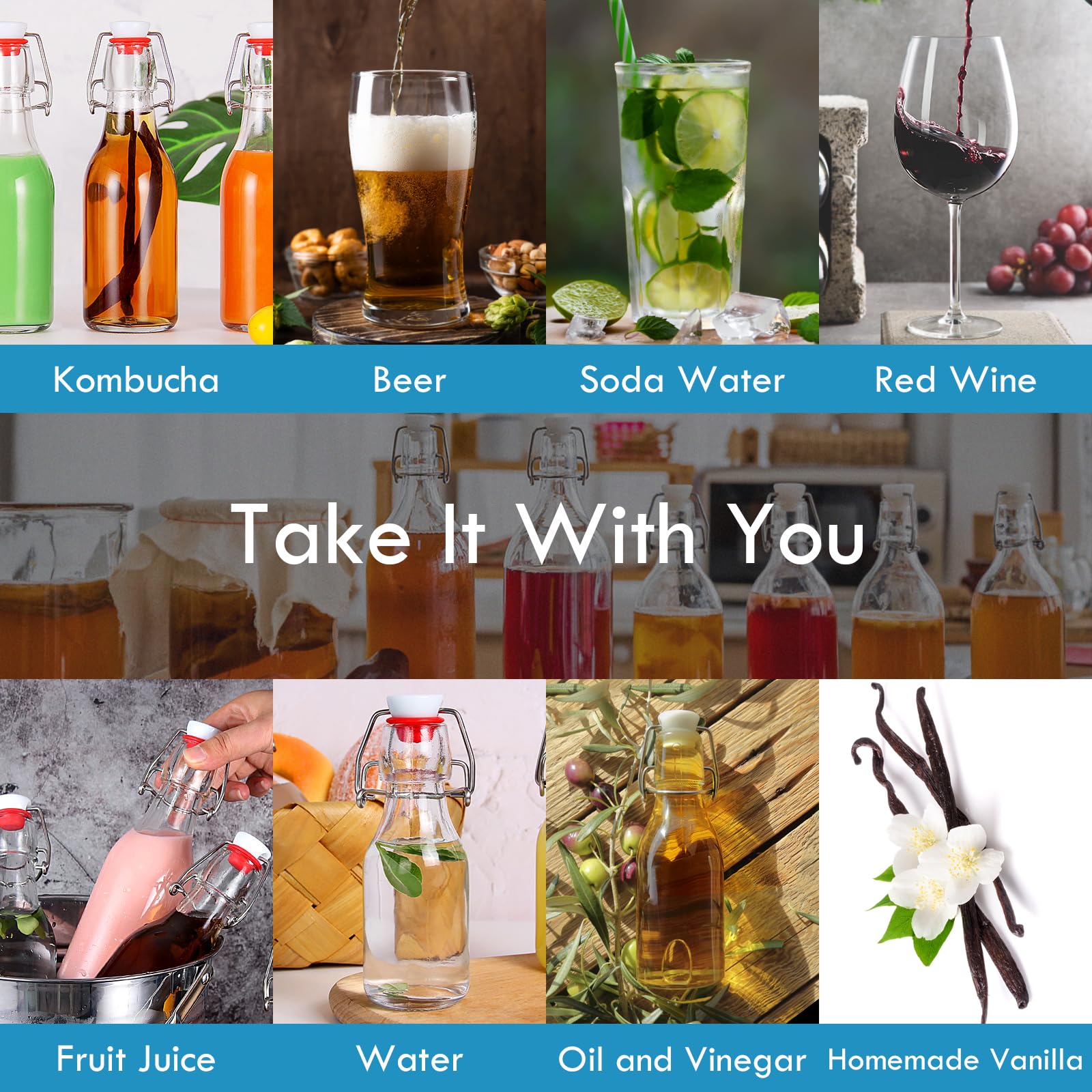 YEBODA wine bottle with flip top, reusable for experiments and entertaining