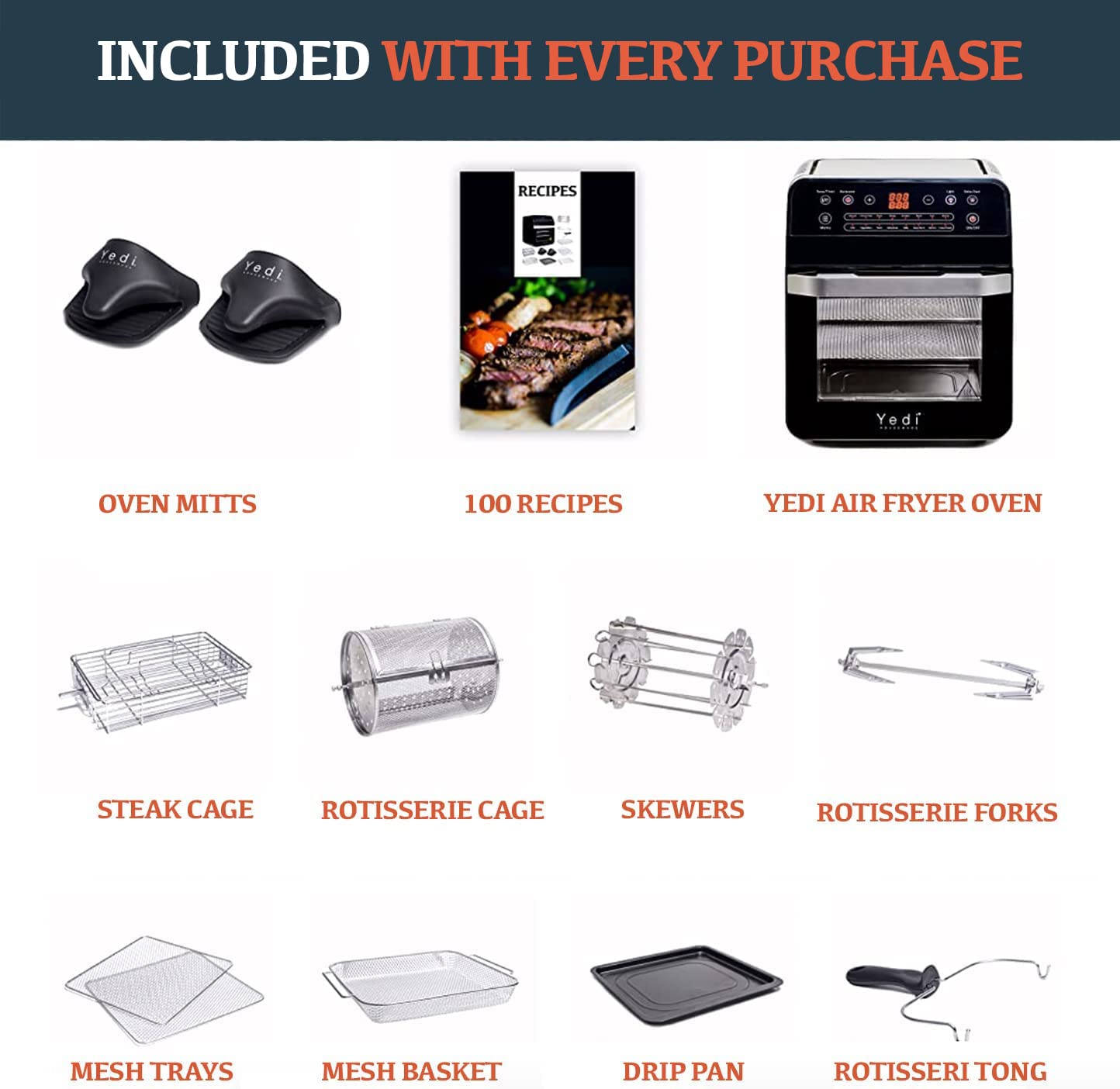Yedi Total Package air fryer oven rotisserie in action showing even browning