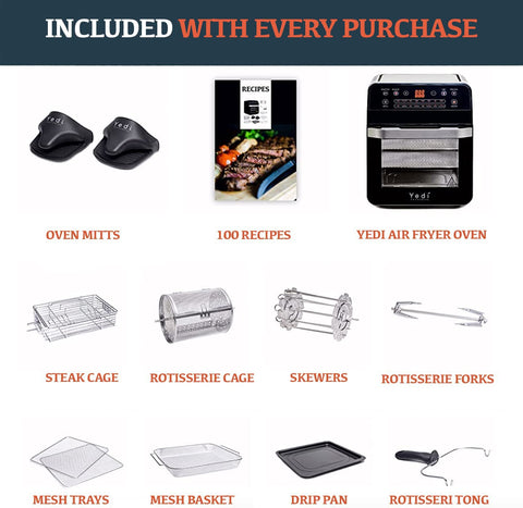 Yedi Total Package air fryer oven rotisserie in action showing even browning