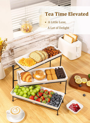 Yedio fruit and desserts on three-tier display trays