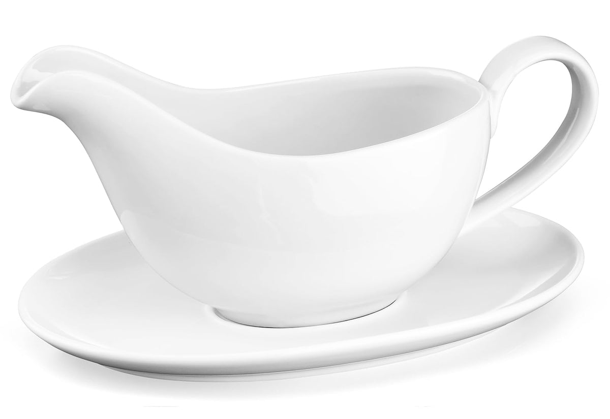Yedio gravy boat with saucer pouring smoothly at table with drip-free precision