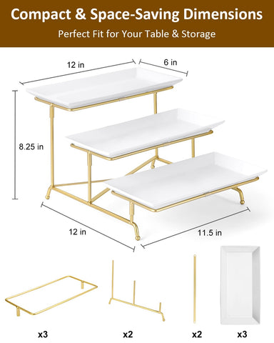 Yedio porcelain 3-tier tray with sturdy cross bars boosts stability for party displays.