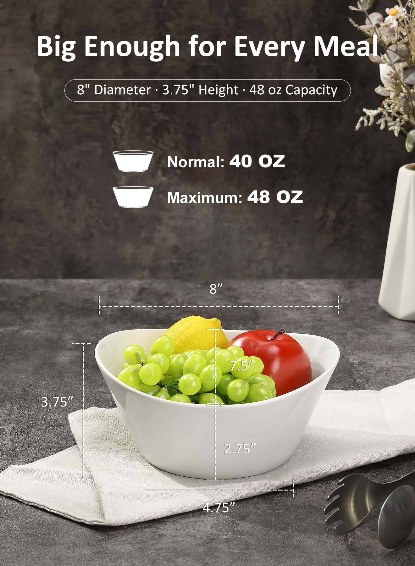 Yedio bowls feature 8-inch diameter and 3.75-inch height for ample meals.