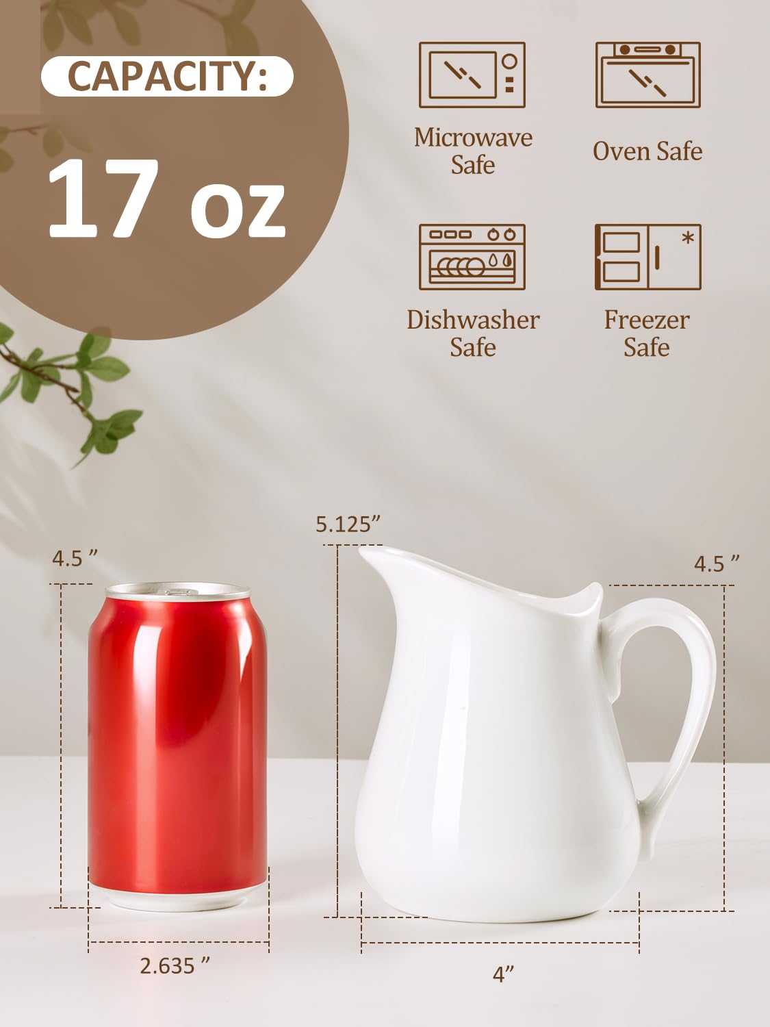 Yedio creamer pitcher with sturdy handle for comfortable pouring at table