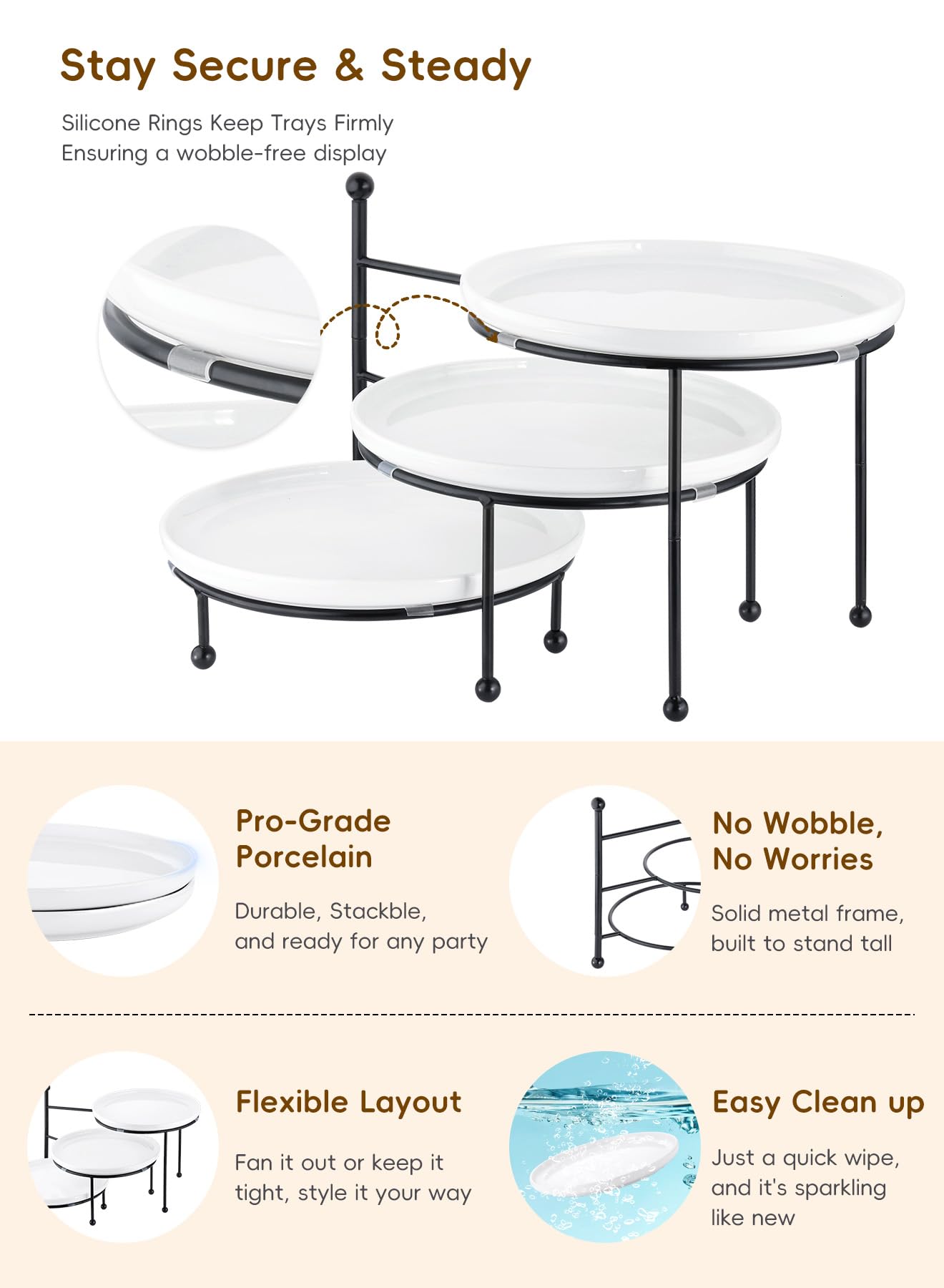Yedio round plates carry desserts, fruits, and cookies with spill-preventing rims.