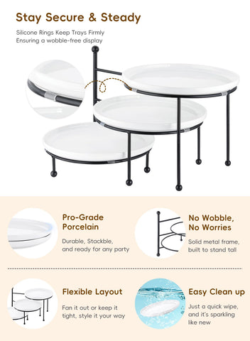 Yedio round plates carry desserts, fruits, and cookies with spill-preventing rims.