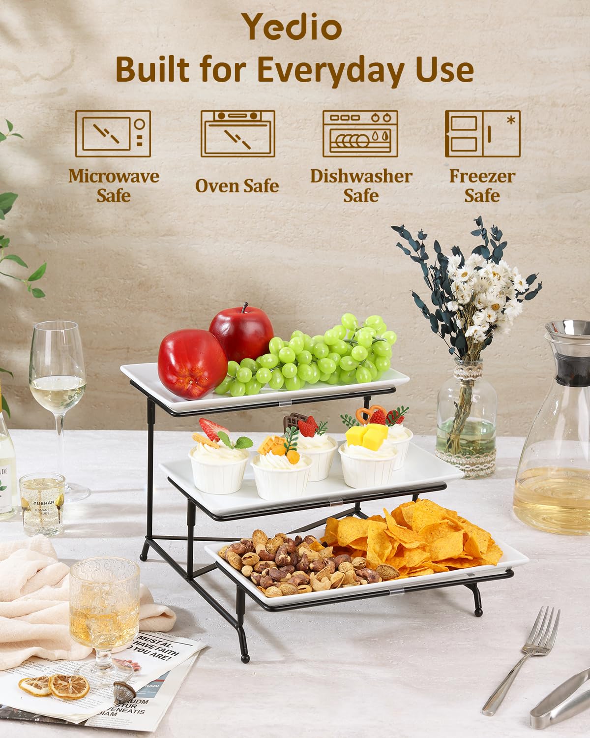 Yedio sturdy metal rack provides stable support for a balanced multi-tier display