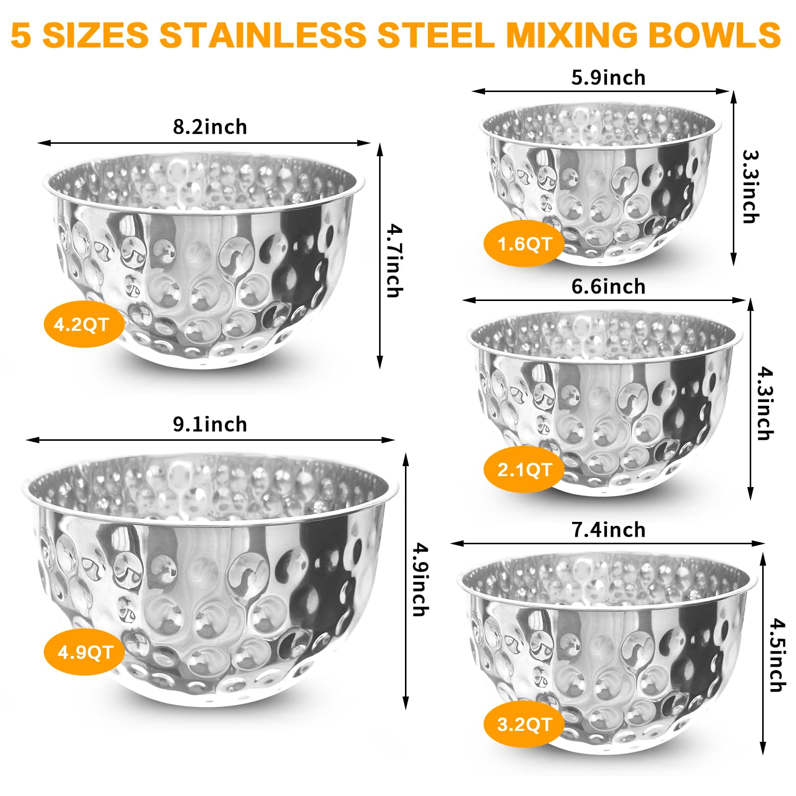 YEJZXY mixing bowls, 2.1 qt, nesting design for compact storage.