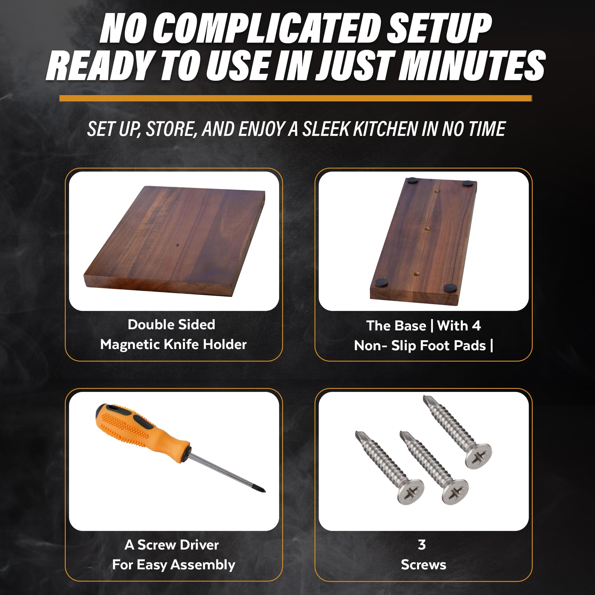 YelloIris magnetic knife stand keeps essentials organized and accessible
