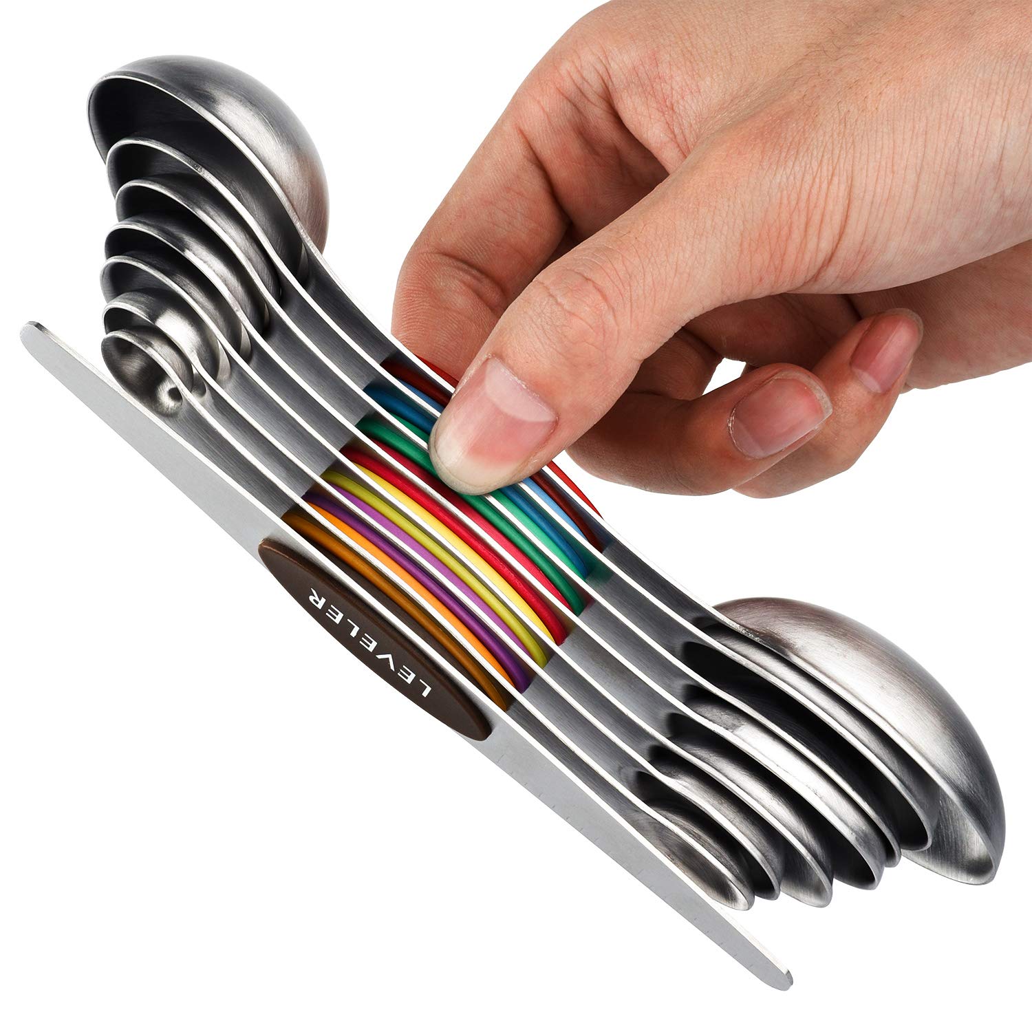 YellRin magnetic spoons set 8-piece with clear labels for quick, accurate measurements.